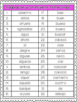 sight word spelling words pack in spanish first grade tpt