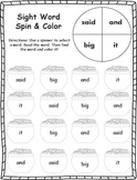 Sight Word Spin and Color Activities- St. Patrick's Day