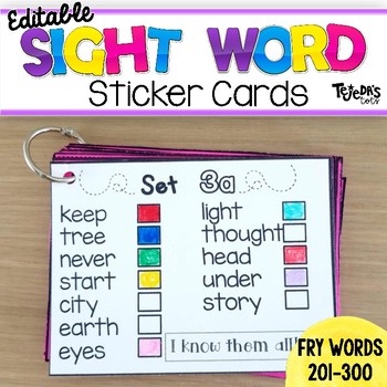 Preview of Sight Word Sticker Cards, Fry Words 201-300