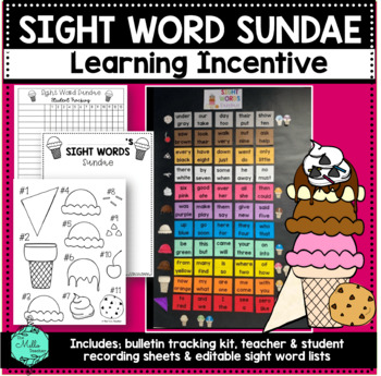 Preview of Sight Word Sundae Learning Incentive Rewards Kindergarten 1st grade