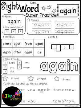 Sight Word Super Practice 1st Grade by Sue Kayobie | TpT