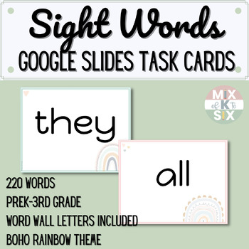 Preview of Sight Word Task Cards | Word Wall | Back to School | Boho Rainbow Theme