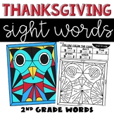 Sight Word Thanksgiving Coloring with 2nd Grade Words