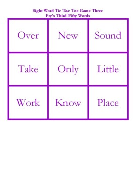 Preview of Sight Word Tic Tac Toe Fry's Third Fifty Words