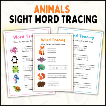 Sight Word Tracing Animals: A Printable Worksheets for Learning Sight Words