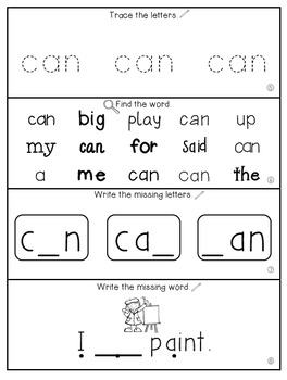 sight word can tracing sheet worksheet turtle diary - sight word can ...