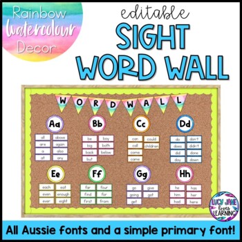 Preview of Sight Word Wall Card Display | Watercolor | Editable Template