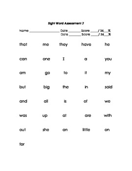 4th grade sight words assessment