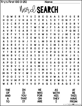 sight word word search pack first 100 fry words by coffee and concealer
