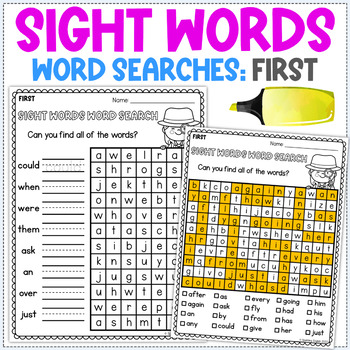 Sight Word Word Searches - First by Sparkling English | TpT