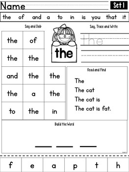 fry kindergarten sight word list