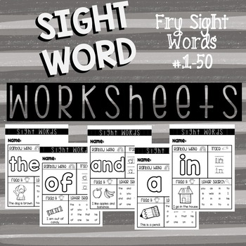 Preview of Sight Word/High Frequency Worksheets *Fry Words #1-50*