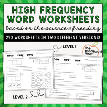 Preview of High Frequency Word Worksheets (based on the science of reading)