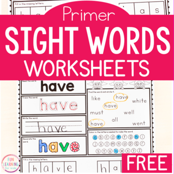 Preview of Sight Word Worksheets - Kindergarten & Primer