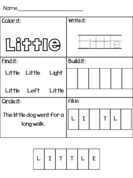 Sight Word Worksheets: Little Freebie by Special Achievers | TpT