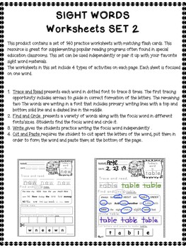 kindergarten vocabulary free worksheets for SPECIAL Word by EDUCATION*Sight 2 Level Worksheets