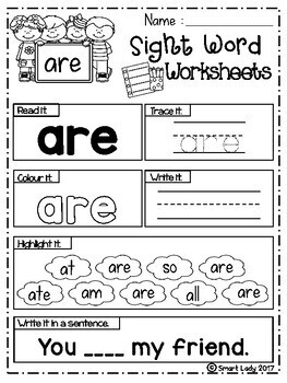 sight word worksheets primer by smart lady teachers