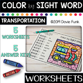 Sight Word Worksheets Transportation Coloring Activities