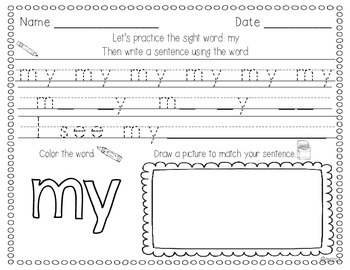 Sight Words Worksheets by Miss Kindergarten Love | TpT