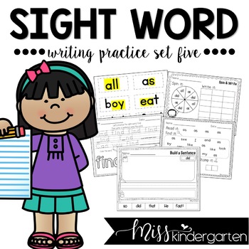 Sight Word Worksheets Set Five by Miss Kindergarten Love | TpT