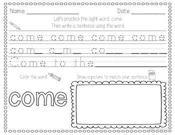 worksheets for grade 1 handwriting free Three Miss Kindergarten Practice by Writing Word Sight