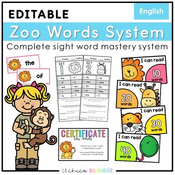 Preview of Zoo Words | Editable Sight Word Mastery System