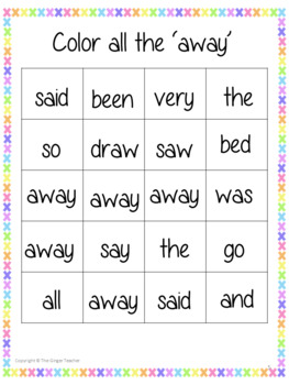 Sight Word ‘away’ 15 Page Workbook by The Ginger Teacher | TPT