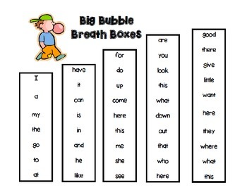 Preview of Sight Word fluency practice EDITABLE Big Bubble breath boxes