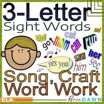 Preview of Sight Words Craft, Song, Printables for 3-Letter Sight Words