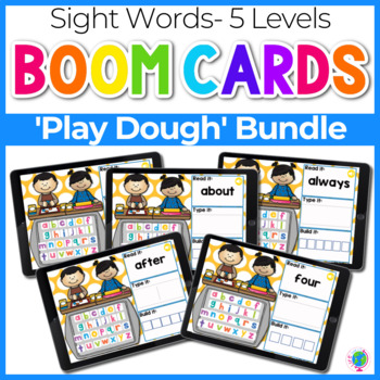 Preview of Sight Words 5 Levels Play Dough Theme | Boom Cards™ Digital Task Cards