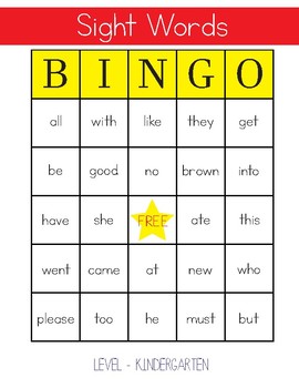 Sight Words Bingo - Kindergarten Level by Chrysanthemum Design | TPT