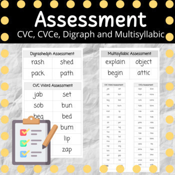 Preview of Sight Words, CVC, CVCe, Digraph, R-Controlled, Multisyllabic-EDITABLE Assessment