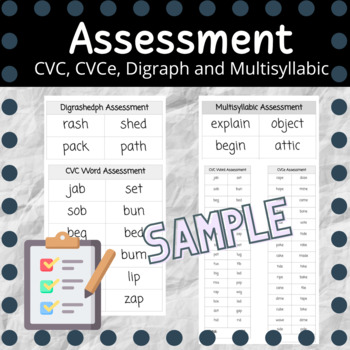 Preview of Sight Words, CVC, CVCe, Digraphs, R-controlled, Multisyllabic- Assessment Sample