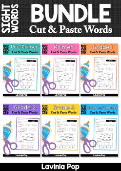 Preview of Sight Words Center Activity: Cut and Paste Words No Prep Word Work BUNDLE