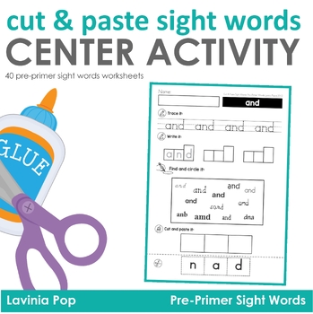 Preview of Sight Words Center Activity: Cut and Paste Words No Prep Word Work | Pre-Primer