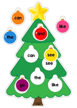 Sight Words Center: Christmas Tree Ornament Matching EDITABLE PDF