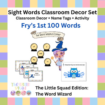 Preview of HTR004 Sight Words Classroom Decor Set: Fry's 1st 100 Words (The Word Wizard)