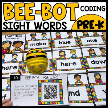 Preview of Bee Bot Printables Sight Words Center Matching Blue Bots Coding Mat Robotics #1