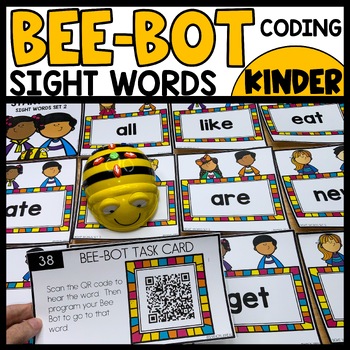Preview of Bee Bot Printables Sight Words Center Matching Blue Bots Coding Mat Robotics #2