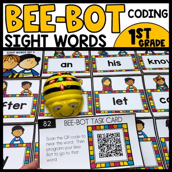 Preview of Bee Bot Printables Sight Words Center Matching Blue Bots Coding Mat Robotics #3