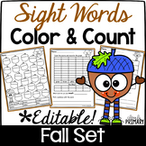 Fall Color by Sight Word Editable w/ Thanksgiving Kinderga