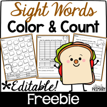 Preview of Color By Sight Word FREE Activity, Editable, Kindergarten & First Grade