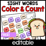 Color By Sight Word FREE Activity, Editable, Kindergarten 