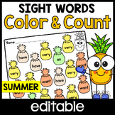 Summer Color by Code Sight Word, Editable Worksheets with 