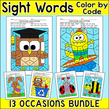 Preview of Sight Words Practice Coloring Pages Bundle - Spring & Earth Day Art Activities