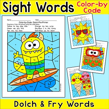 Preview of Summer Color by Sight Words Hidden Pictures - Morning Work End of Year Activity