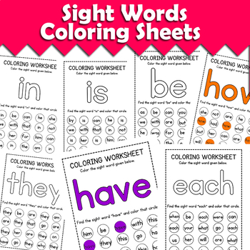 Preview of Sight Words Coloring Sheets : 50 High Frequency Words
