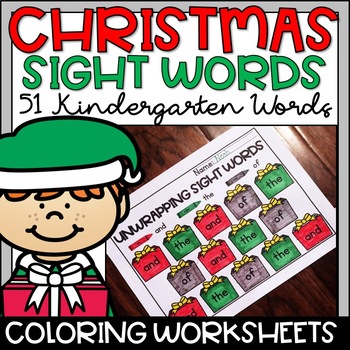 Preview of Christmas Sight Words Worksheets Kindergarten 50+ Words!