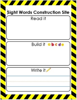 Preview of Sight Words Construction Site
