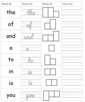 Preview of Sight Words Cursive Handwriting
